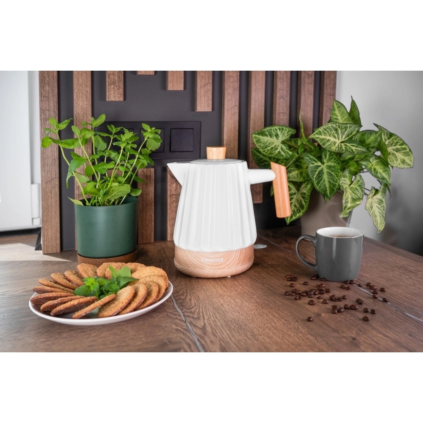 Concept RK0090 - Bollitore elettrico 1,5 l 1500 W/230 V bianco/effetto legno/ceramica