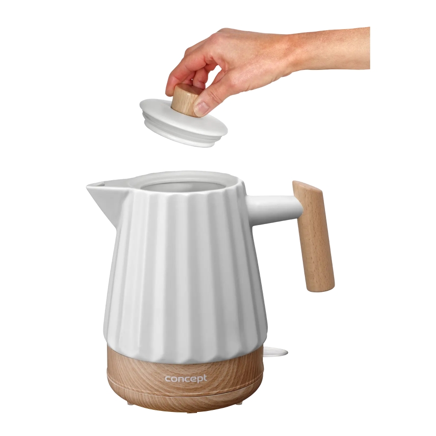 Concept RK0090 - Bollitore elettrico 1,5 l 1500 W/230 V bianco/effetto legno/ceramica