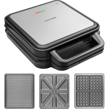 Concept SV3080 - Appareil à croque-monsieur FAMILY 3en1 1200W/230V noir/acier inoxydable