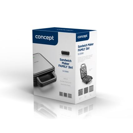Concept SV3080 - Appareil à croque-monsieur FAMILY 3en1 1200W/230V noir/acier inoxydable