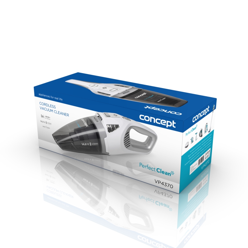 Concept VP4370 - Aspirateur de poche WET & DRY PERFECT CLEAN 90W/14,8V 2200 mAh blanc