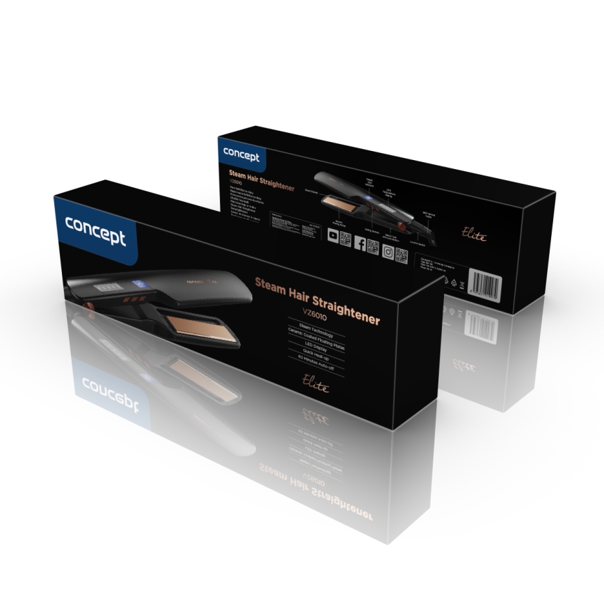 Concept VZ6010 - Lisseur de cheveux à vapeur avec affichage LED ELITE STEAM BOOST 54W/230V noir