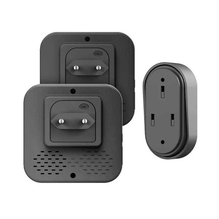 Confezione da 2 campanelli wireless da presa, a energia cinetica, 230V, nero
