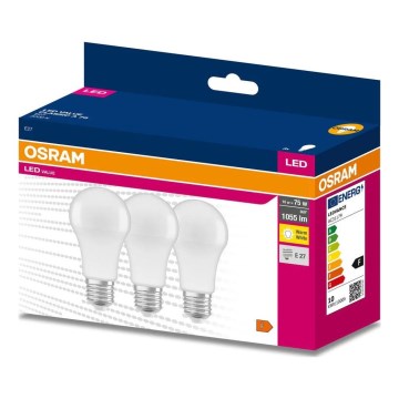 Confezione da 3 lampadine LED A60 E27/10W/230V 3000K - Osram