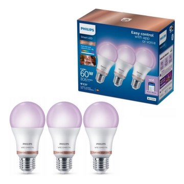 Confezione da 3 lampadine LED RGB dimmerabili Philips SMART A60 E27/8,8W/230V 2200-6500K