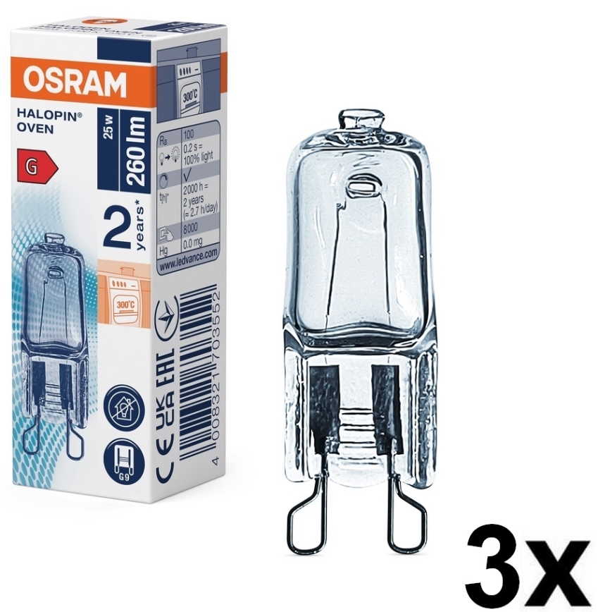 Confezione da 3 lampadine per forno HALOPIN G9/25W/230V 2700K - Osram