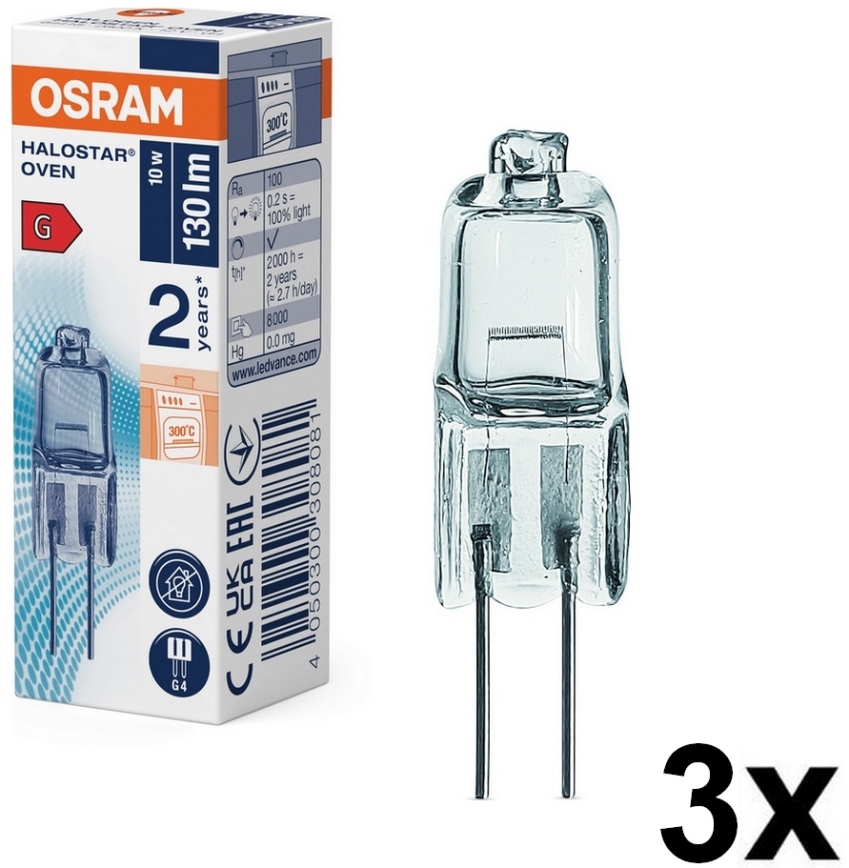 Confezione da 3 lampadine per forno HALOSTAR G4/10W/12V 2700K - Osram