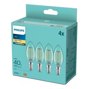 Confezione da 4 lampadine LED VINTAGE Philips B35 14/4,3W/230V 2700K