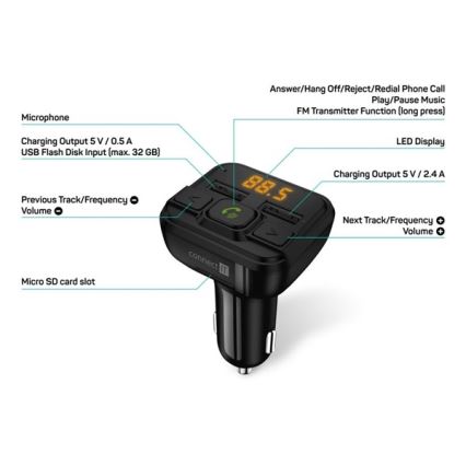 CONNECT IT CCC-8600-BK - Émetteur FM pour voiture avec fonction mains libres noir