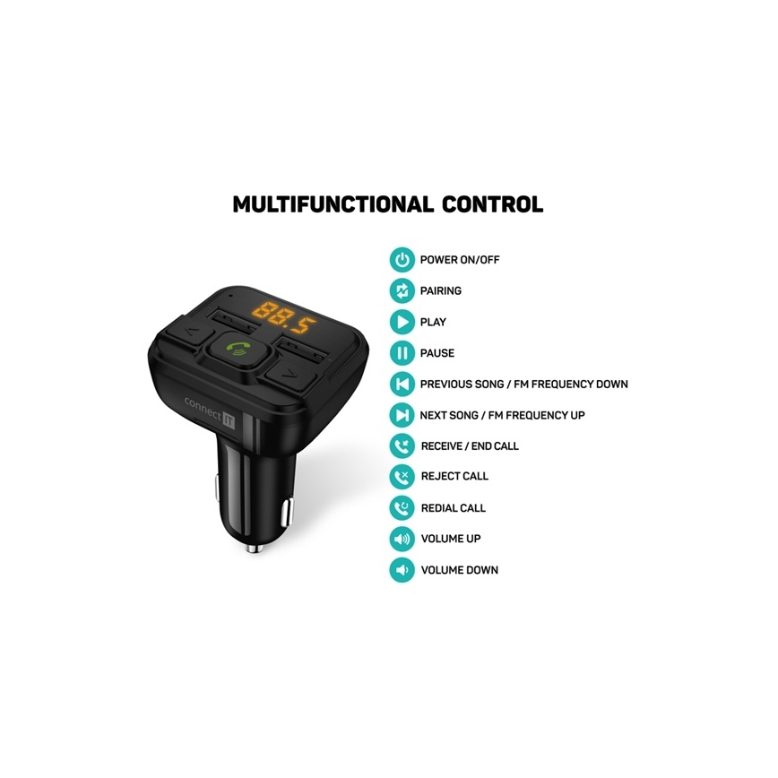 CONNECT IT CCC-8600-BK - Émetteur FM pour voiture avec fonction mains libres noir