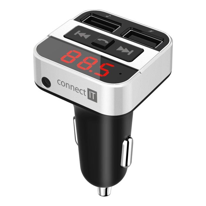 CONNECT IT CCC-8800-SL - FM-Sender fürs Auto mit Freisprechfunktion schwarz/silber