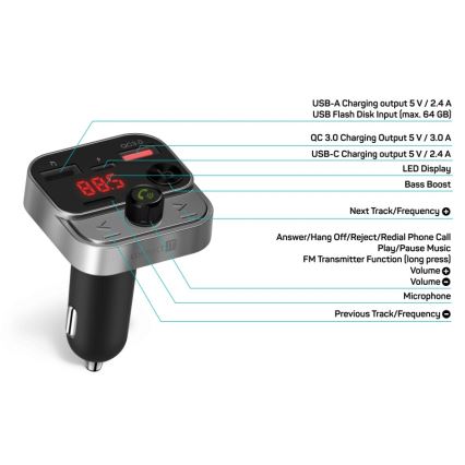 CONNECT IT CCC-8900-AN - Émetteur FM pour voiture avec fonction mains libres noir/argent