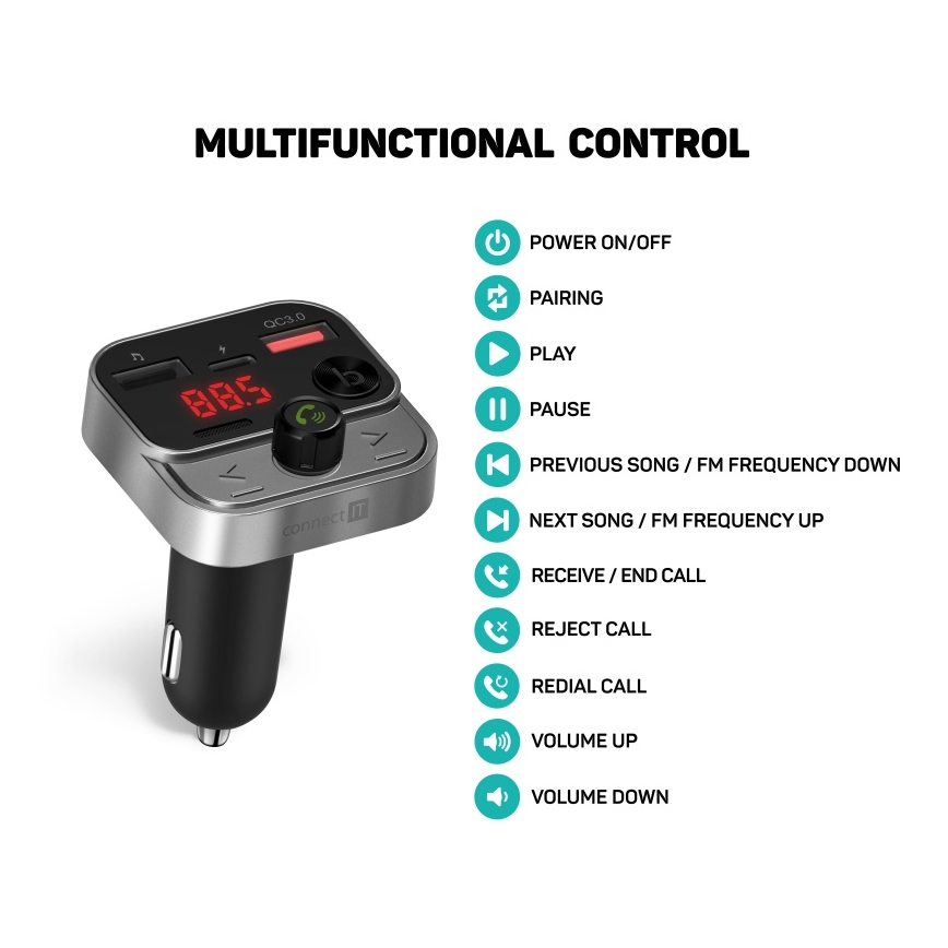 CONNECT IT CCC-8900-AN - Émetteur FM pour voiture avec fonction mains libres noir/argent