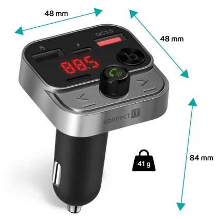 CONNECT IT CCC-8900-AN - Émetteur FM pour voiture avec fonction mains libres noir/argent