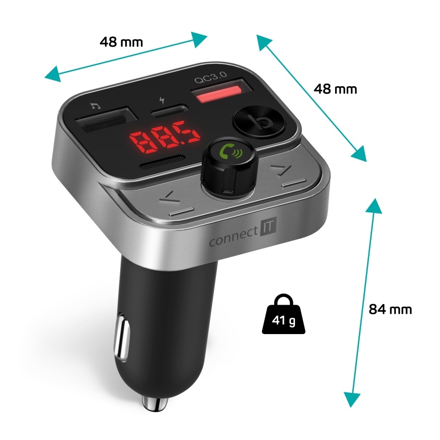 CONNECT IT CCC-8900-AN - Émetteur FM pour voiture avec fonction mains libres noir/argent