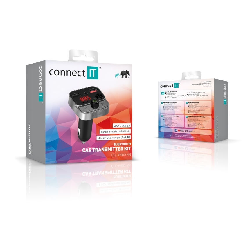 CONNECT IT CCC-8900-AN - Émetteur FM pour voiture avec fonction mains libres noir/argent