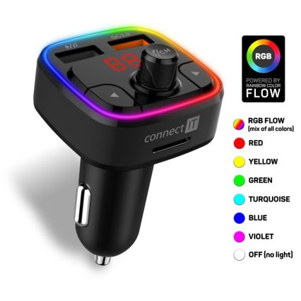 CONNECT IT CCC-9090-BK - LED RGB Émetteur FM pour voiture avec fonction mains libres noir