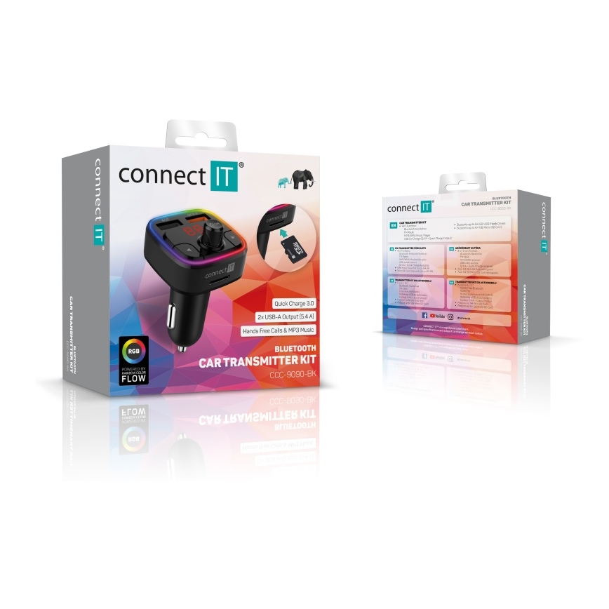 CONNECT IT CCC-9090-BK - LED RGB Émetteur FM pour voiture avec fonction mains libres noir