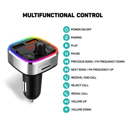 CONNECT IT CCC-9090-SL - LED RGB Émetteur FM pour voiture avec fonction mains libres noir/argent