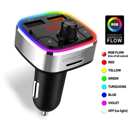 CONNECT IT CCC-9090-SL - LED RGB Émetteur FM pour voiture avec fonction mains libres noir/argent