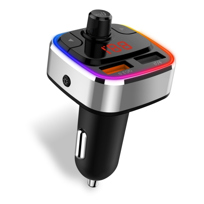 CONNECT IT CCC-9090-SL - LED RGB Émetteur FM pour voiture avec fonction mains libres noir/argent