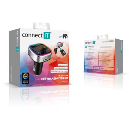 CONNECT IT CCC-9090-SL - LED RGB Émetteur FM pour voiture avec fonction mains libres noir/argent
