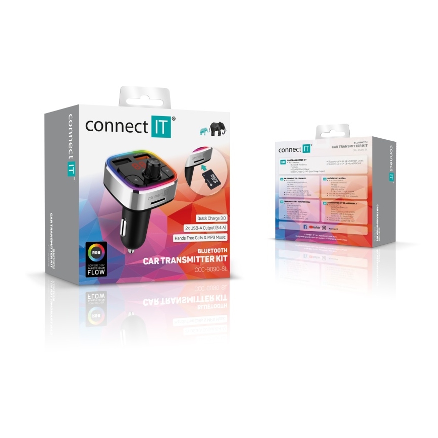 CONNECT IT CCC-9090-SL - LED RGB Émetteur FM pour voiture avec fonction mains libres noir/argent