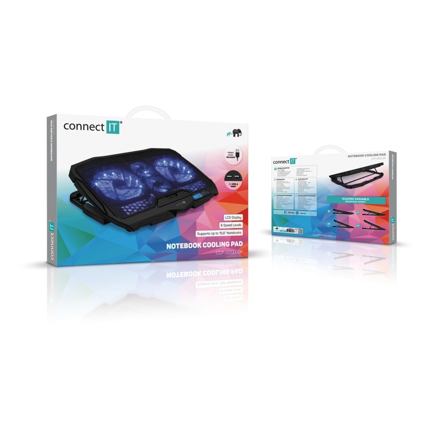 CONNECT IT CCP-2200-BK - Base ventilée pour ordinateur portable 4x ventilateur 2xUSB noir//bleu