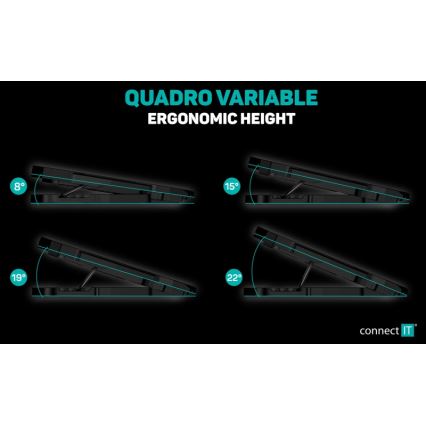 CONNECT IT CCP-2200-BK - Pad di raffreddamento per laptop 4x ventilatore 2xUSB nero//blu