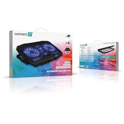 CONNECT IT CCP-2200-BK - Pad di raffreddamento per laptop 4x ventilatore 2xUSB nero//blu