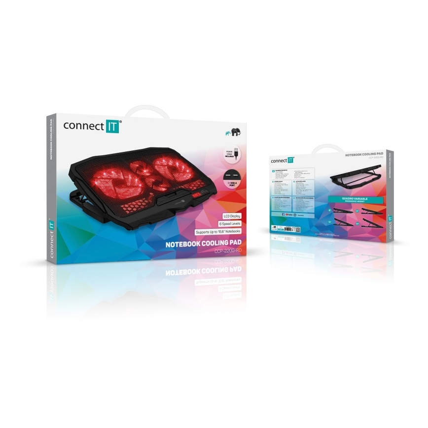 CONNECT IT CCP-2200-RD - Pad di raffreddamento per laptop 4x ventilatore 2xUSB nero/rosso