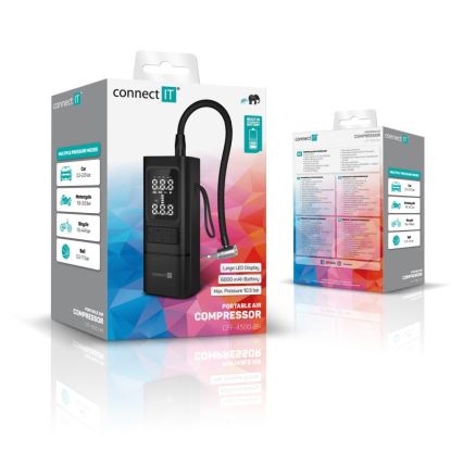CONNECT IT CFF-4500-BK - Compresseur numérique de poche AirFlow 80W/6000 mAh noir