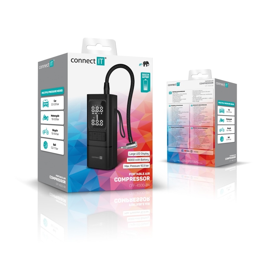 CONNECT IT CFF-4500-BK - Compresseur numérique de poche AirFlow 80W/6000 mAh noir