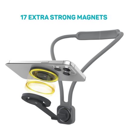 CONNECT IT CFF-6020-GY - Support de téléphone magnétique flexible à porter autour du cou, compatible MagSafe