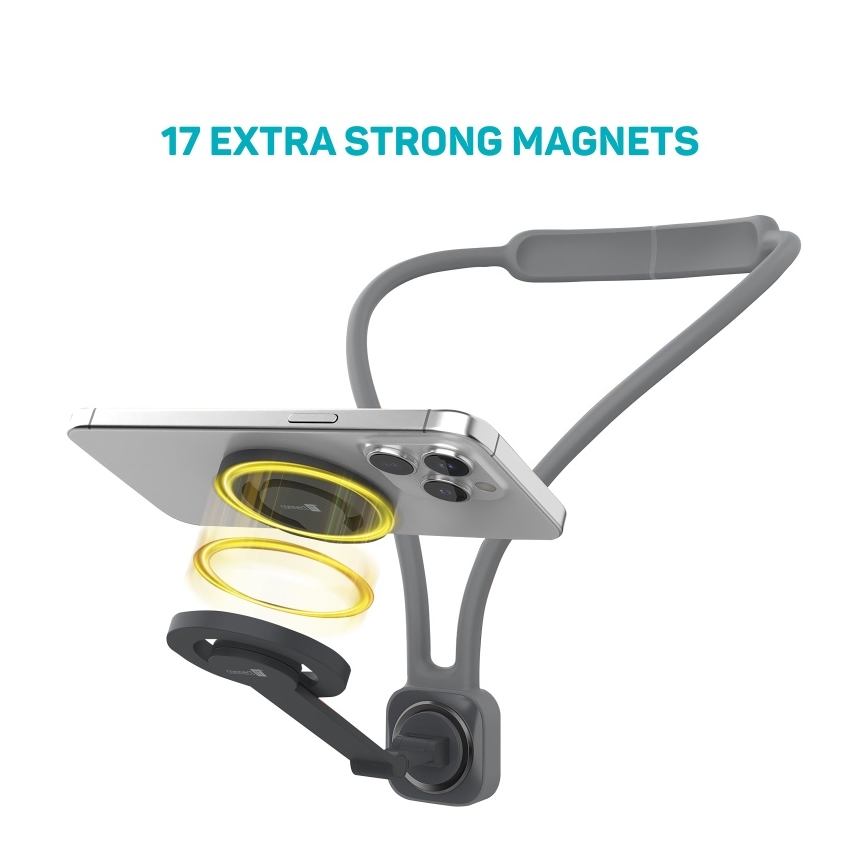 CONNECT IT CFF-6020-GY - Support de téléphone magnétique flexible à porter autour du cou, compatible MagSafe