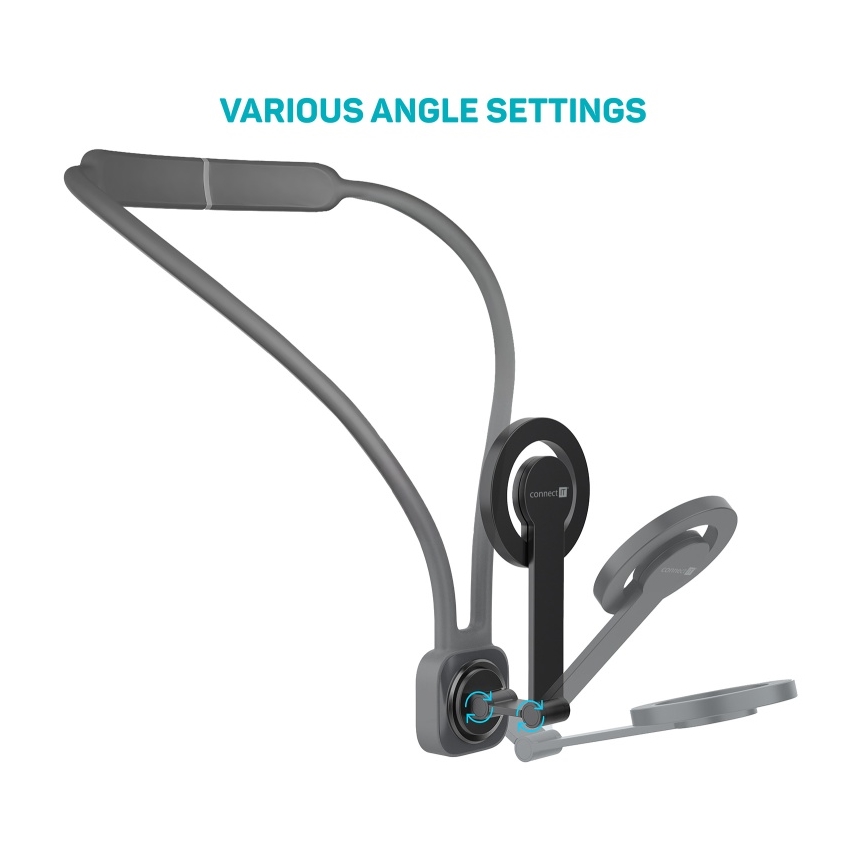CONNECT IT CFF-6020-GY - Support de téléphone magnétique flexible à porter autour du cou, compatible MagSafe