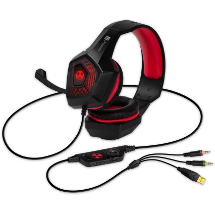 CONNECT IT CHP-5500-RD - LED Cuffie da gioco cablate con microfono nero/rosso