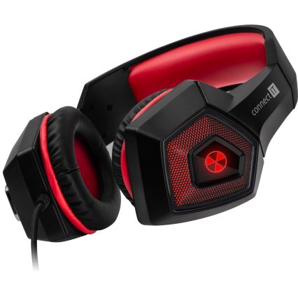 CONNECT IT CHP-5500-RD - LED Cuffie da gioco cablate con microfono nero/rosso