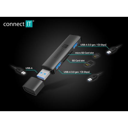 CONNECT IT CHU-4060-AN - Hub USB-A avec lecteur de carte mémoire 4en1