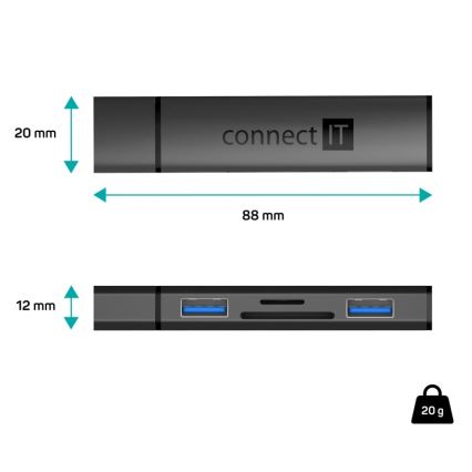 CONNECT IT CHU-4060-AN - USB-A hub con memory card reader 4in1