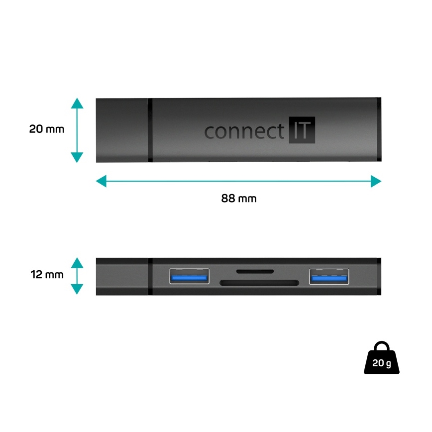 CONNECT IT CHU-4060-AN - USB-A hub con memory card reader 4in1