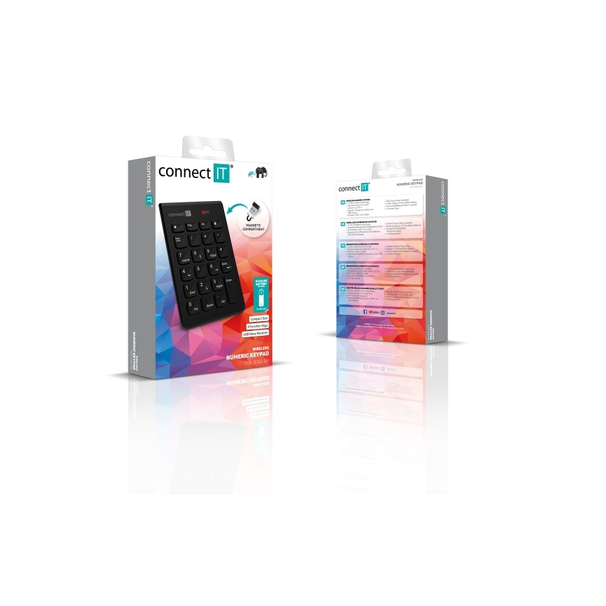 CONNECT IT CKB-0062-BK - Tastierino numerico senza fili 1xAAA nero