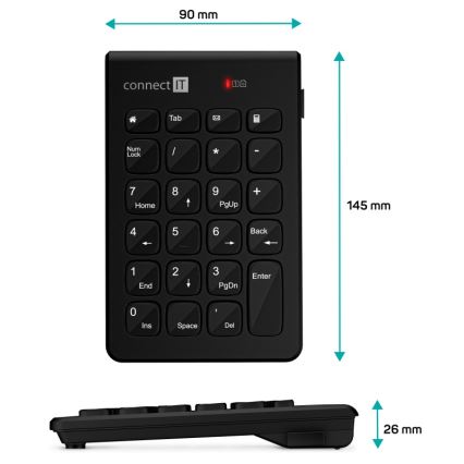 CONNECT IT CKB-0062-BK - Tastierino numerico senza fili 1xAAA nero