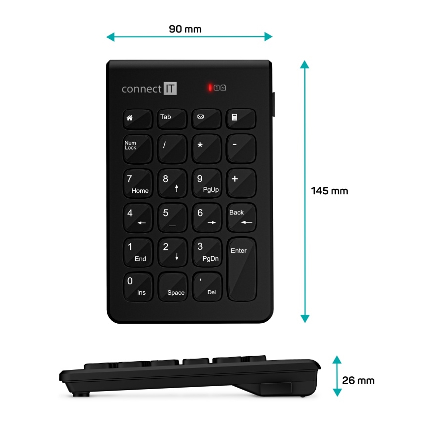 CONNECT IT CKB-0062-BK - Tastierino numerico senza fili 1xAAA nero
