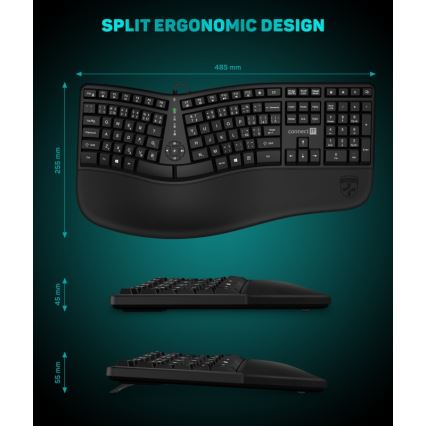CONNECT IT CKB-2800-CS - Tastiera wireless ergonomica con CZ/SK localization nero