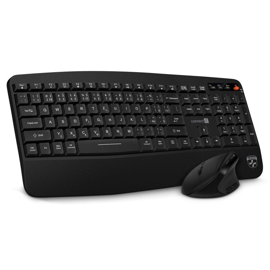 CONNECT IT CKM-6010-CS - Tastiera wireless ergonomica e topo 800/1200/1600/2400 DPI con CZ/SK localization 1xAA + 2xAAA nero