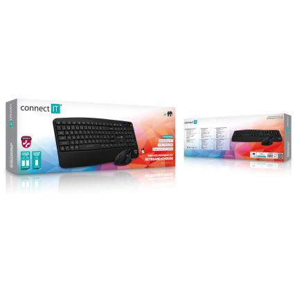 CONNECT IT CKM-6010-CS - Tastiera wireless ergonomica e topo 800/1200/1600/2400 DPI con CZ/SK localization 1xAA + 2xAAA nero