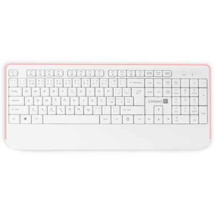 CONNECT IT CKM-7801-CS - Tastiera e mouse wireless 1200 DPI con CZ/SK localization 1xAAA + 1xAA bianco/rosa