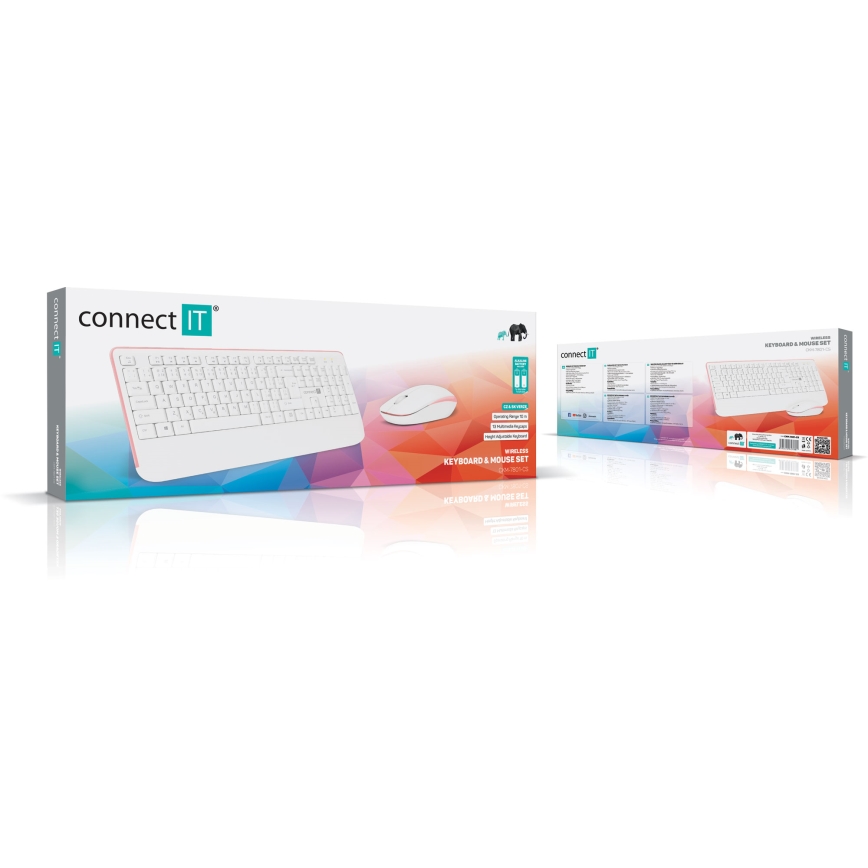 CONNECT IT CKM-7801-CS - Tastiera e mouse wireless 1200 DPI con CZ/SK localization 1xAAA + 1xAA bianco/rosa