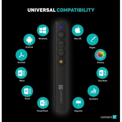 CONNECT IT CLP-2050-BK - Présentateur sans fil avec pointeur laser 1xAAA